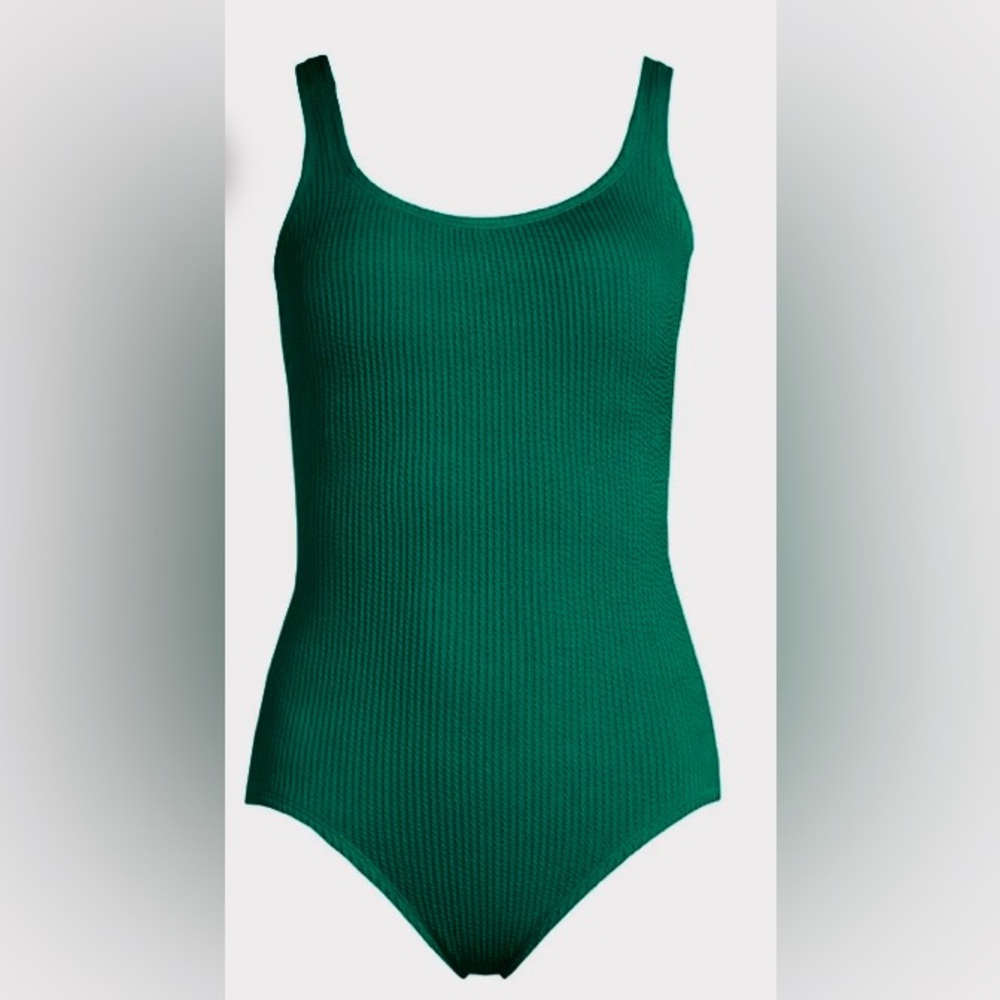 One Piece Crinkle Texture Green Bathing Suit